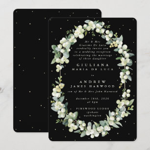 Invitación Formal Black Snowberry+Eucalyptus Reception Only