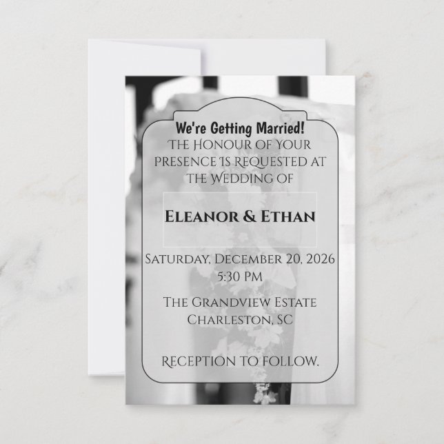 Invitación Formal Black Tie White Flower Ceremony wedding (Anverso)