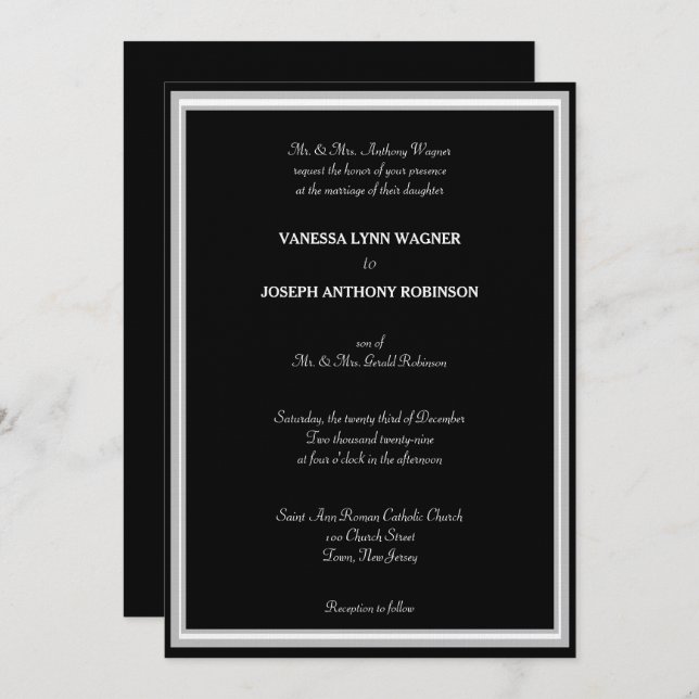 Invitación Formal Black White Monogram  (Anverso / Reverso)