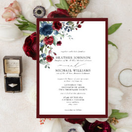 Invitación Formal Burgundy & Navy Floral Watercolor Script