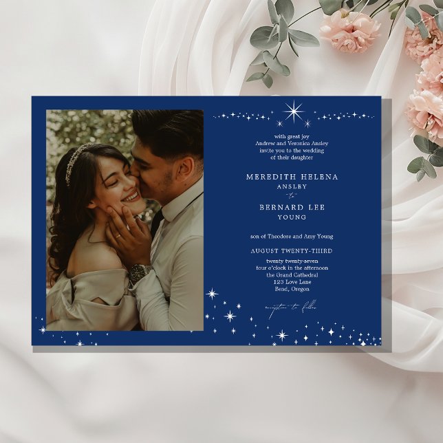 Invitación Formal Celestial Elegant Wedding Photo Horizontal (Subido por el creador)