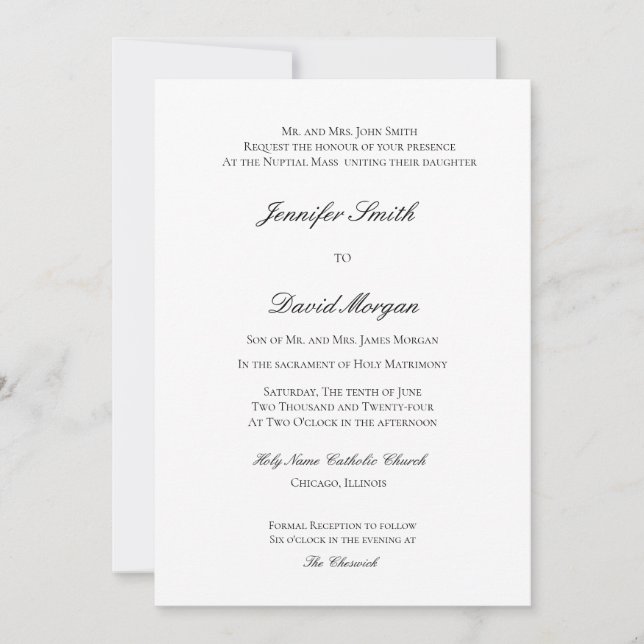 Invitación formal clásica a la boda católica (Anverso)