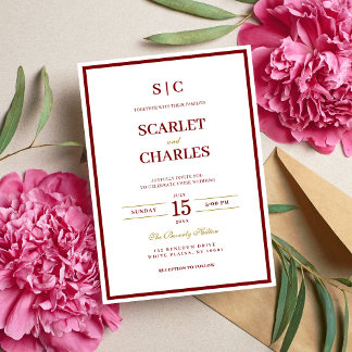 Invitación Formal Classic Burgundy & Gold Monogram Wedding