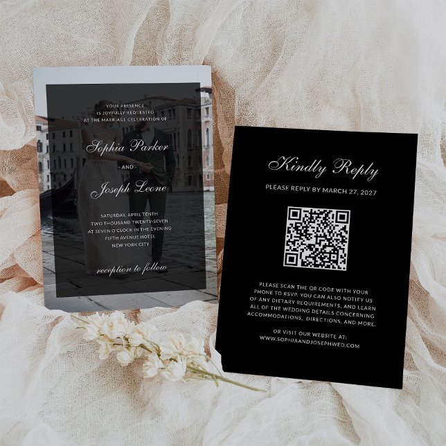 Invitación Formal Classic Dark Overlay QR Code Photo Wedding (Subido por el creador)