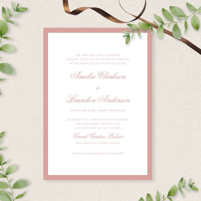 Invitación Formal Classic Dusty Rose Border Script Wedding (Subido por el creador)