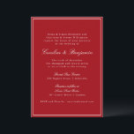 Invitación Formal Classic Red Script Elegant Wedding RSVP<br><div class="desc">This elegant wedding invitation features a rich red background paired with classic serif and script typography for a timeless, formal look. Designed for traditional, black-tie, or evening weddings, it sets a polished tone from the first impression. The clean layout highlights your names and wedding details clearly while feeling refined and...</div>