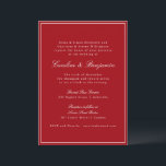 Invitación Formal Classic Red Script Elegant Wedding RSVP<br><div class="desc">This elegant wedding invitation features a rich red background paired with classic serif and script typography for a timeless, formal look. Designed for traditional, black-tie, or evening weddings, it sets a polished tone from the first impression. The clean layout highlights your names and wedding details clearly while feeling refined and...</div>