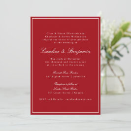 Invitación Formal Classic Red Script Elegant Wedding RSVP