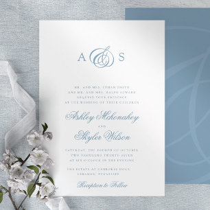 Invitación Formal de Boda Azul Polvoriento