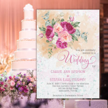 Invitación formal de boda con toque de color rosa 