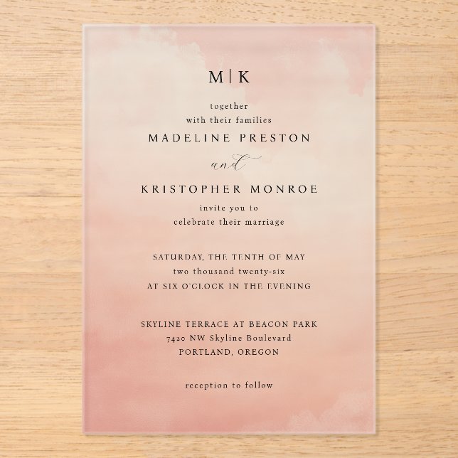Invitación Formal de Boda Elegante Rosa (Anverso)