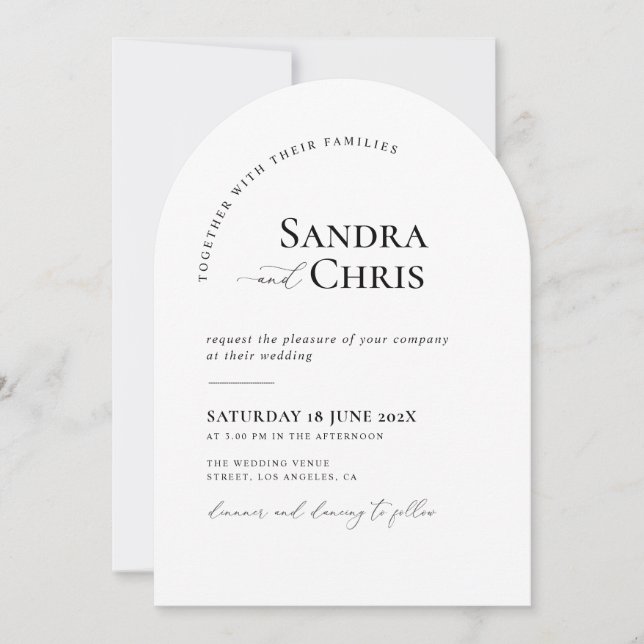invitación formal de boda en blanco y negro (Anverso)