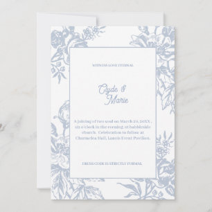 Invitación formal de boda floral azul elegante   