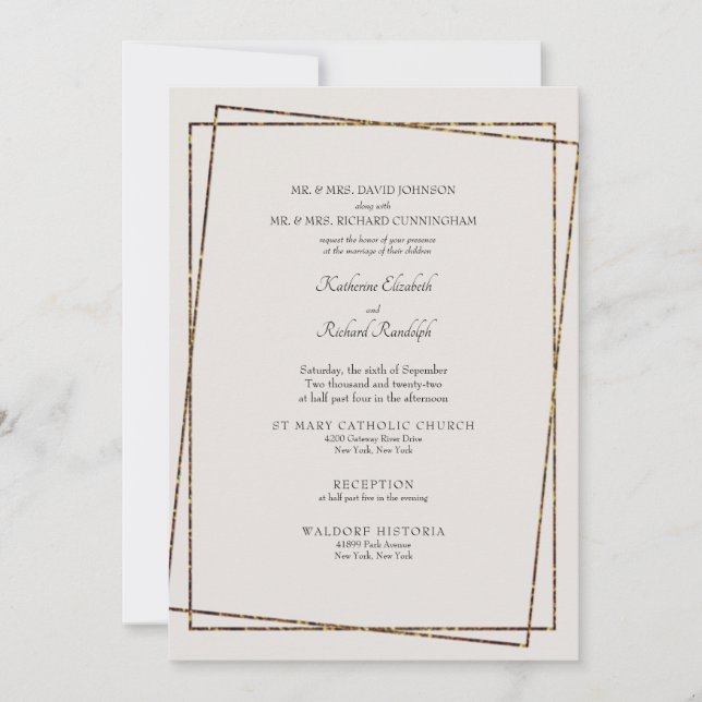 Invitación Formal de Boda Neutral de Ambos Padres (Anverso)