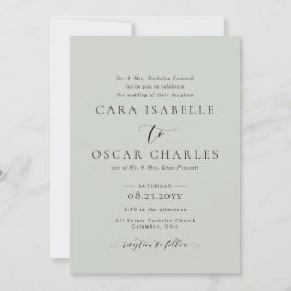Invitación formal de boda verde salada elegante