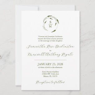 Invitación Formal de Boda Verde y Blanco