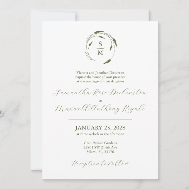 Invitación Formal de Boda Verde y Blanco (Anverso)