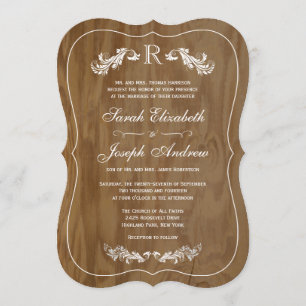 Invitación formal de bodas en monograma de madera 