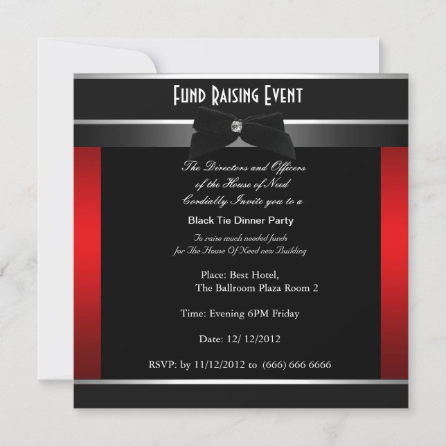 Invitación formal de caridad de corbata negra (Anverso)