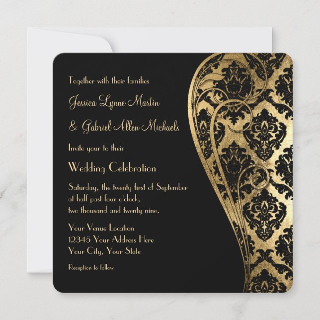 Invitación formal de casamiento con damasco de asp (Anverso)