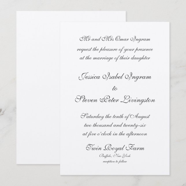 Invitación formal de casamiento plano (Anverso / Reverso)