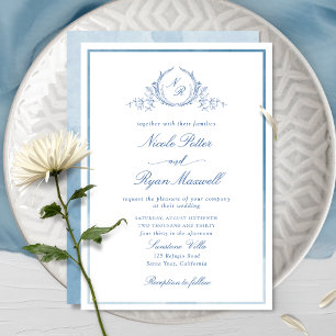 Invitación formal de color azul monograma