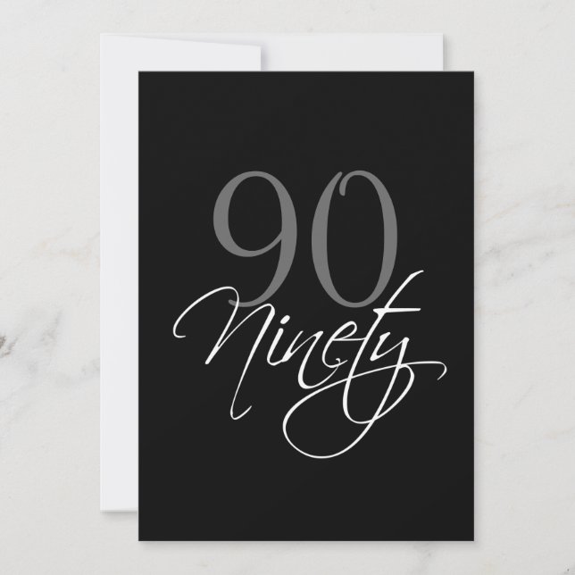 Invitación formal de cumpleaños 90 a color negro (Anverso)