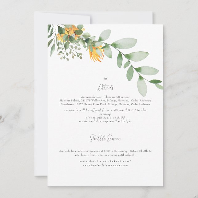 Invitación Formal de Detalles de Boda con Girasole (Anverso)