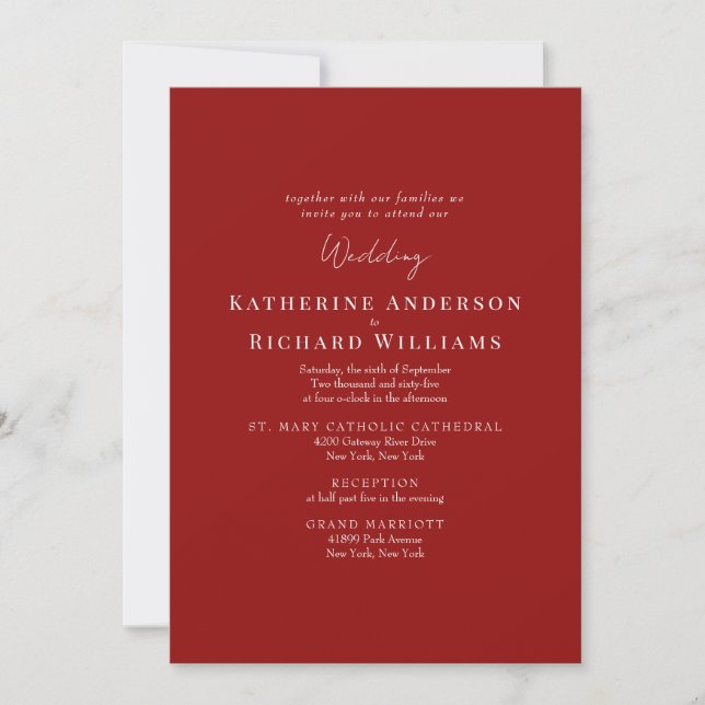 Invitación Formal de Invierno Roja para Boda en 2  (Anverso)
