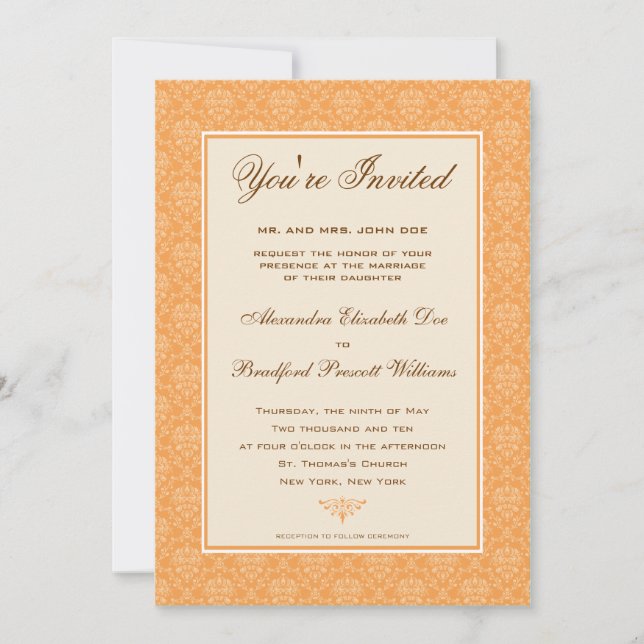 Invitación formal de la boda del damasco (Anverso)