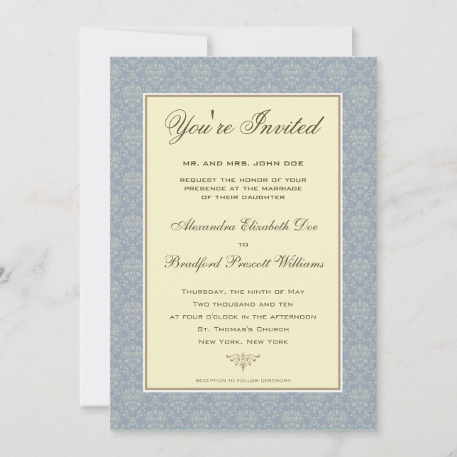 Invitación formal de la boda del damasco (Anverso)