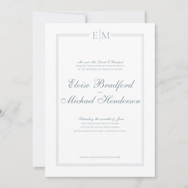 Invitación formal de matrimonio en monograma (Anverso)