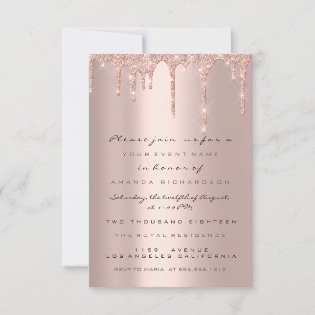 Invitación Formal de Oro Rosa con Brillo de Chispa (Anverso)