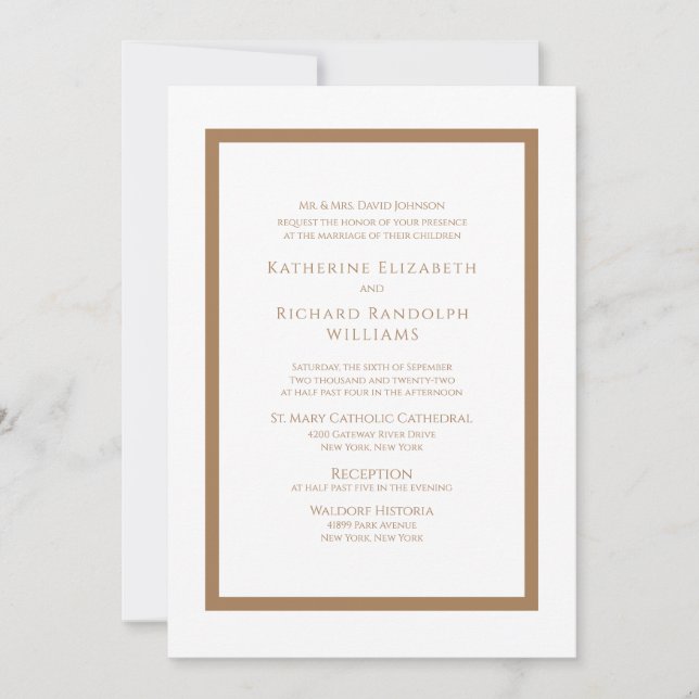 Invitación formal de oro y boda blanca (Anverso)