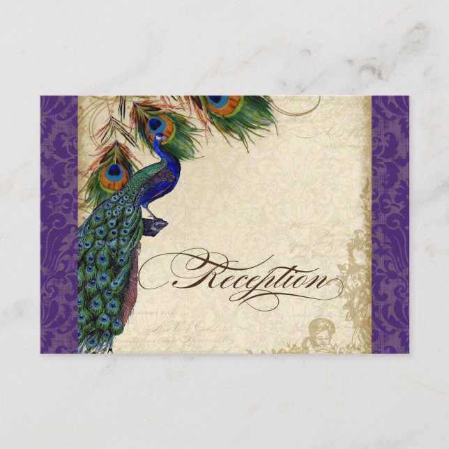 Invitación Formal de Pavo Real y Pluma Púrpura (Anverso)