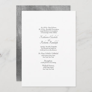 Invitación formal de plata metálica y blanco Boda