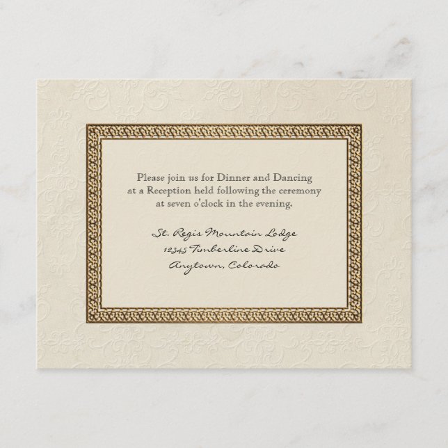 Invitación Formal de Recepción con Brocado Dorado  (Anverso)