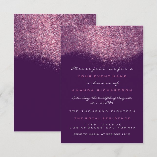 Invitación Formal de Rosa Purpúrea Brillante (Anverso / Reverso)