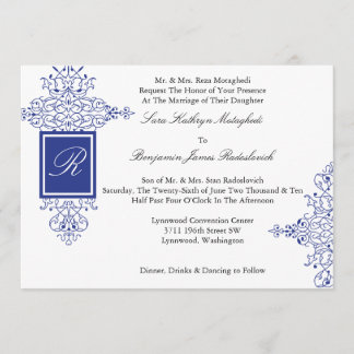 Invitación formal del monograma de la voluta persa