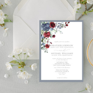 Invitación Formal Dusty Blue Burgundy Watercolor Floral