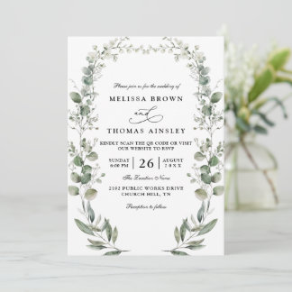 Invitación Formal Elegant Botanical Acrylic QR Code Wedding