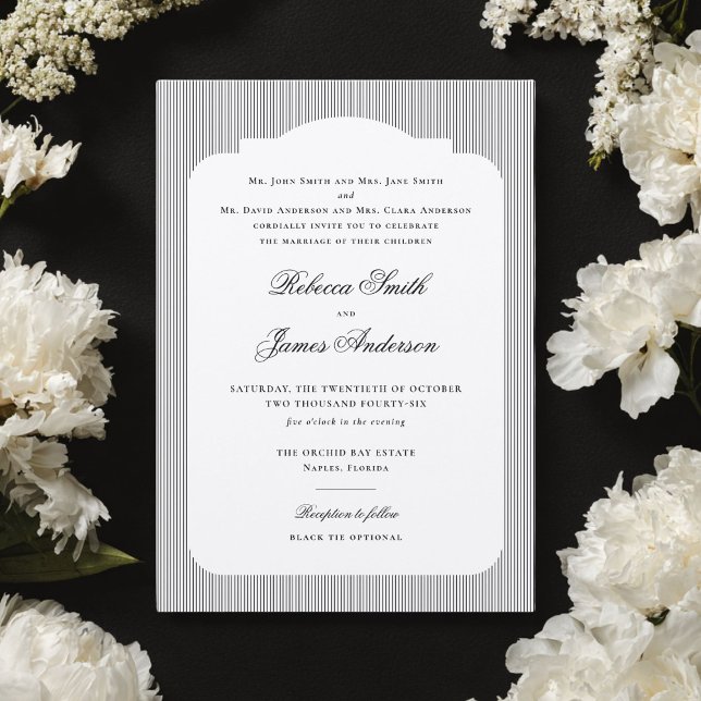 Invitación Formal Elegant Classic Black Stripes Wedding (Subido por el creador)