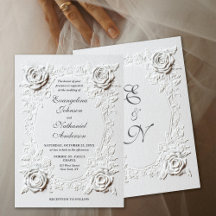 Formal Elegant Script Faux Embossed Roses Wedding