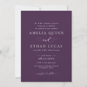 Invitación formal elegante a la boda de ciruela