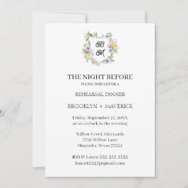 Invitación Formal Floral Monogram Crest Wedding