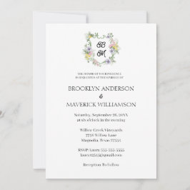 Invitación Formal Floral Monogram Crest Wedding