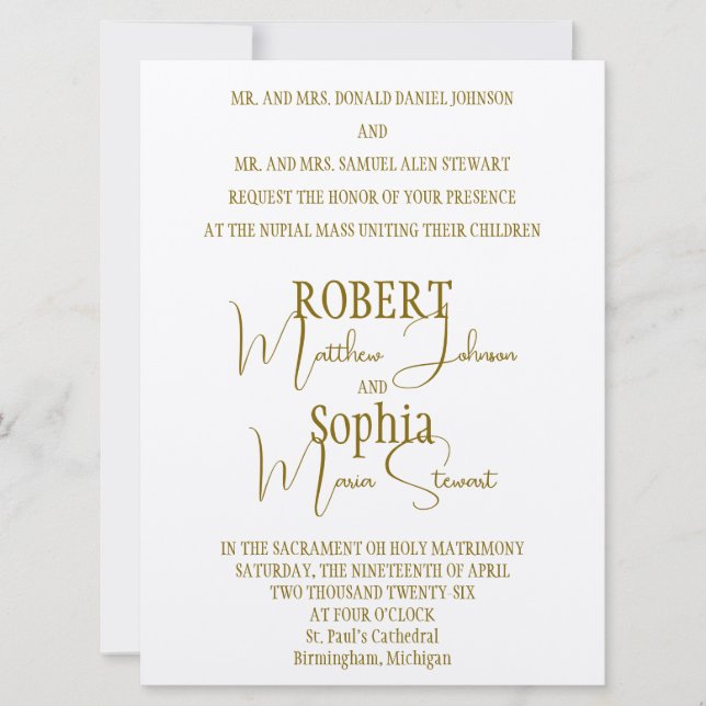 Invitación Formal Gold Black Tie Wedding Invitation (Anverso)