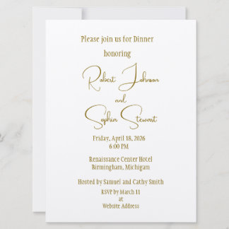 Invitación Formal Gold Black Tie Wedding Rehearsal 
