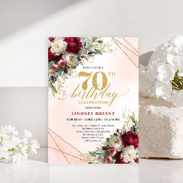Invitación Formal Gold Floral Seventieth Birthday Invitation
