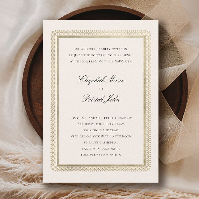 Invitación Formal Golden Lys Ecru Modern Classic Wedding (formal traditional wedding invitation modern classic gold ecru deco ballroom black tie)